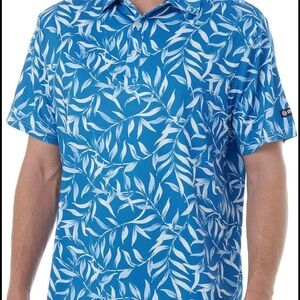 Men's Blue Leaf Print Polo Shirt